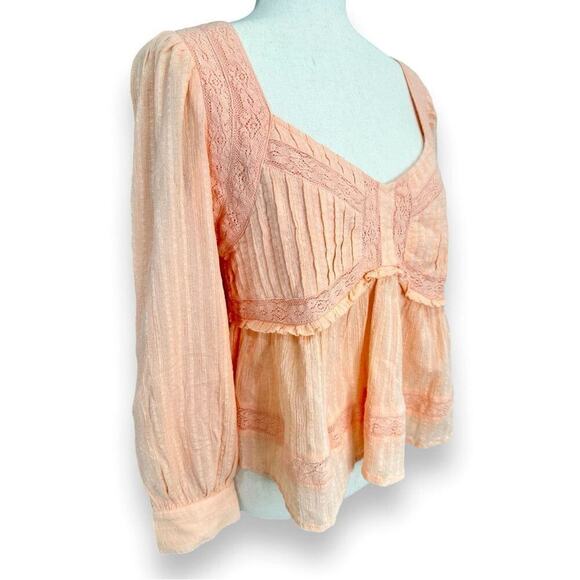 American Eagle - Women's Peach Baby Doll Peasant Shirt Tee NWT - Picture 1 of 16